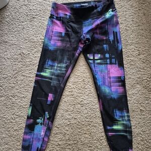 Calvin Klein Black and Purple Leggings with Abstract Print